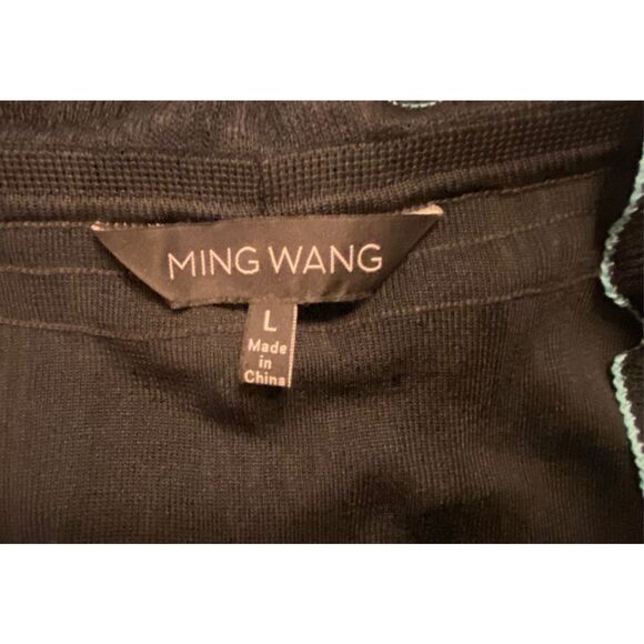 Ming Wang Ruffle Front Cardigan Sz. L Stretch Rib Fabric - Picture 8 of 10